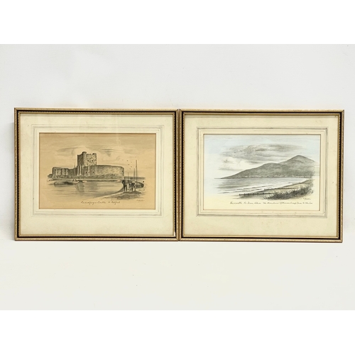 159 - 2 coloured pencil drawings by Judges. Northern Irish scenes. Carrickfergus Castle and Mourne Mountai... 