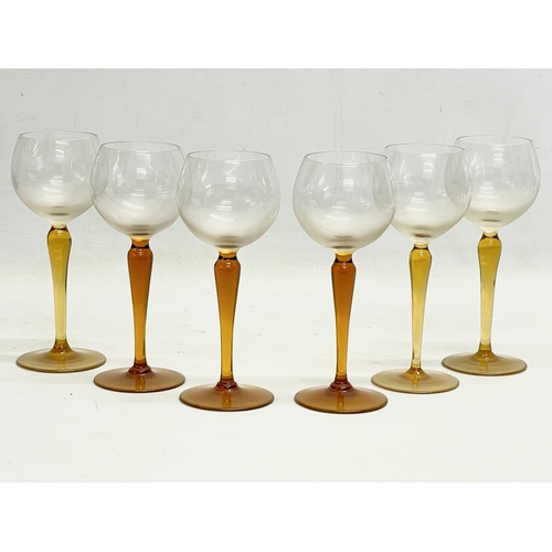 A set of 6 vintage Amber Glass wine glasses. 28.5cm