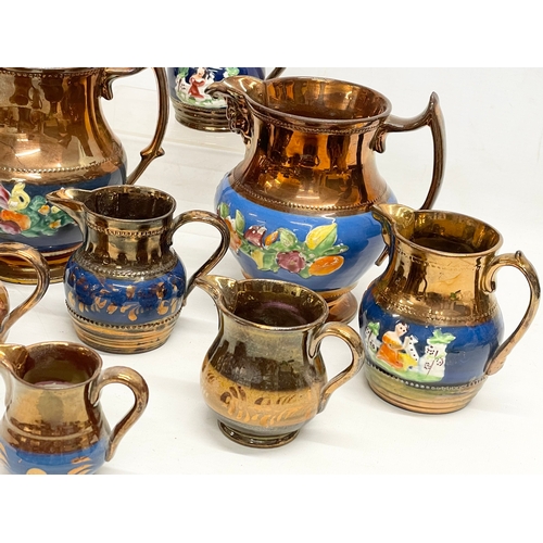 172 - A quantity of Victorian lustre jugs. Largest 16x17cm