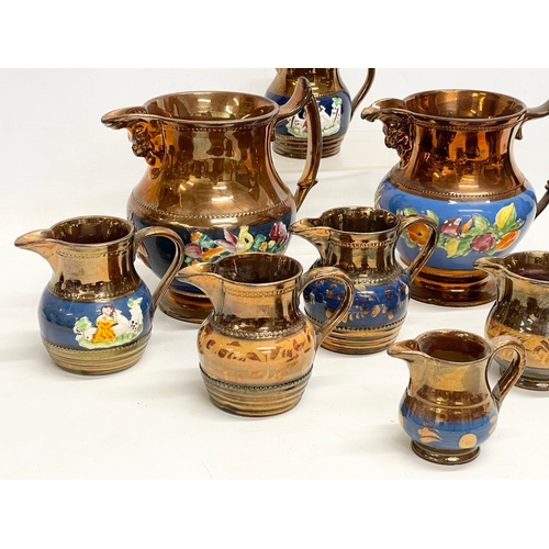 172 - A quantity of Victorian lustre jugs. Largest 16x17cm