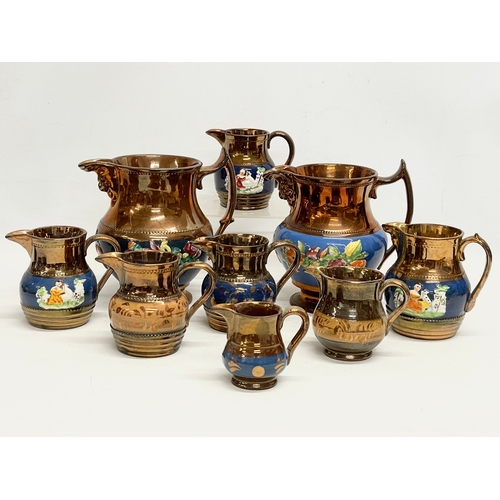 172 - A quantity of Victorian lustre jugs. Largest 16x17cm