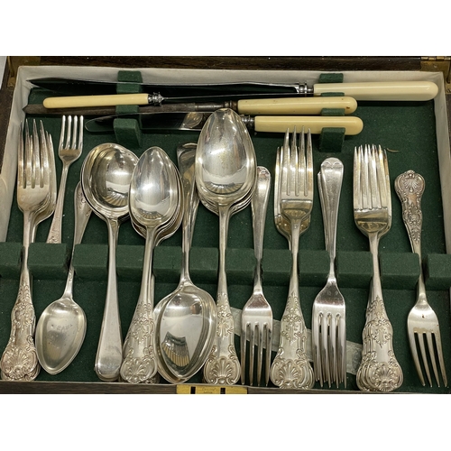 336 - A vintage canteen of silver plated and steel cutlery. 39x30x8cm