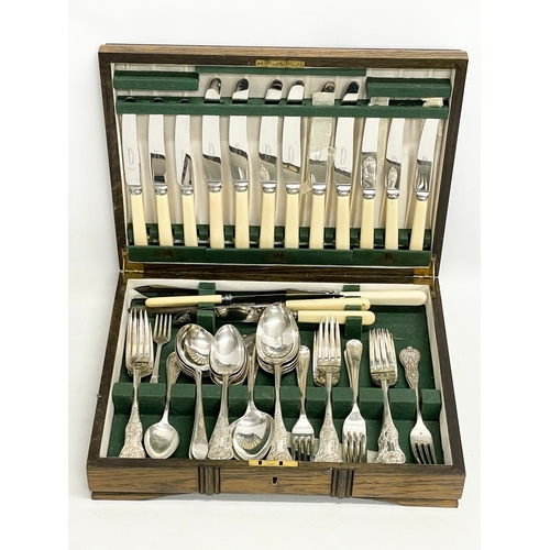 336 - A vintage canteen of silver plated and steel cutlery. 39x30x8cm