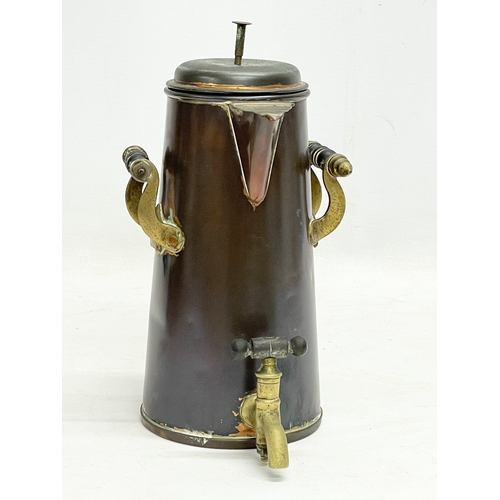 102 - A late 19th/early 20th century copper coffee pot/dispenser and 3 matching copper cups. 14x16x25cm