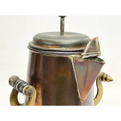 102 - A late 19th/early 20th century copper coffee pot/dispenser and 3 matching copper cups. 14x16x25cm