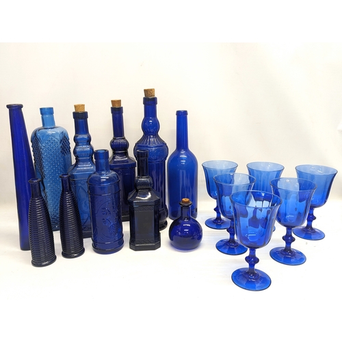 215 - A quantity of Bristol Blue glassware