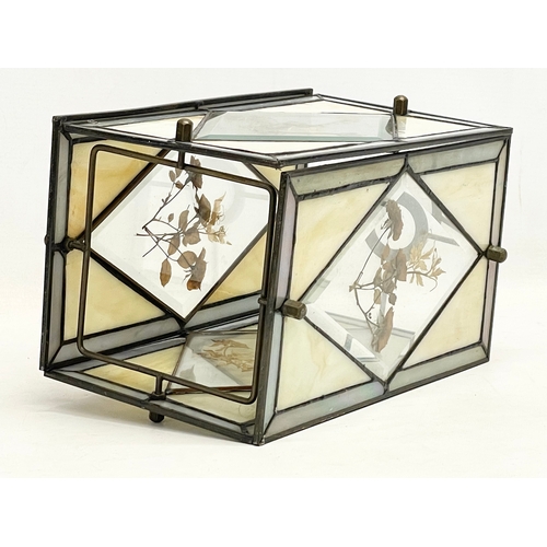 107 - A vintage stain and bevelled glass light shade. 15x15x25cm