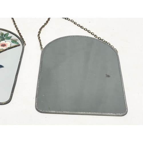 110 - 4 vintage hand painted mirrors with lead frames. 14x36cm incisions chain. Mirror measures 14x20cm