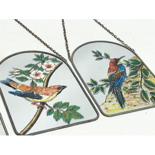 110 - 4 vintage hand painted mirrors with lead frames. 14x36cm incisions chain. Mirror measures 14x20cm