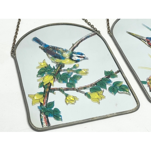 110 - 4 vintage hand painted mirrors with lead frames. 14x36cm incisions chain. Mirror measures 14x20cm