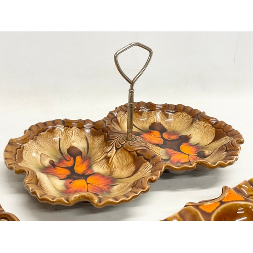 294 - 3 Mid Century glazed pottery serving trays. 28cm, 29cm, 31cm.