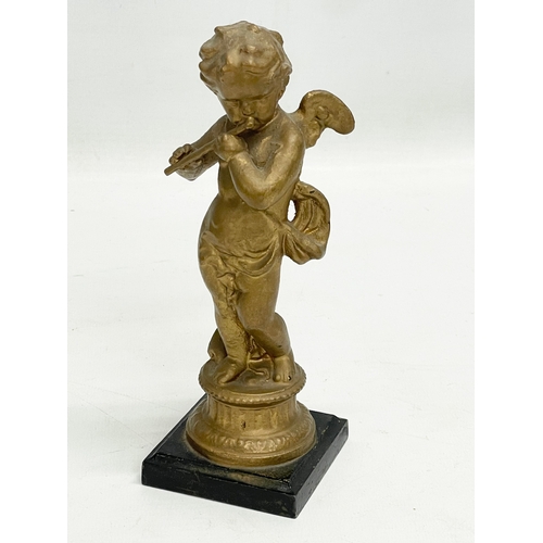 63 - A pair of mid to late 19th century gilt spelter cherub figures. 17.5cm