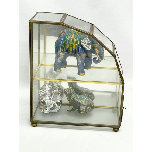 345 - 3 vintage glass display cases with contents. Largest 31x10x33.5cm