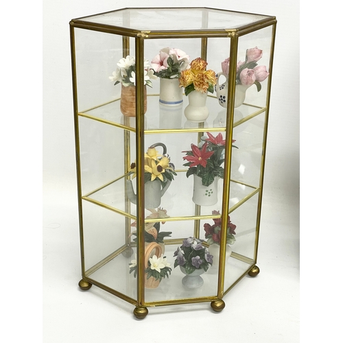 345 - 3 vintage glass display cases with contents. Largest 31x10x33.5cm