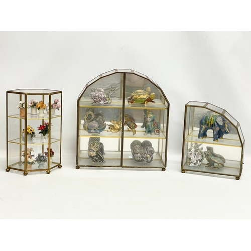 345 - 3 vintage glass display cases with contents. Largest 31x10x33.5cm