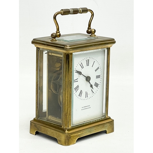 127 - A late 19th century brass carriage clock by Richard & Co, Paris. H. Greaves, Birmingham. With key.