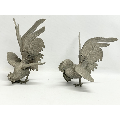 348 - 5 silver plated animals. Roosters measure 23x20cm. 26cm