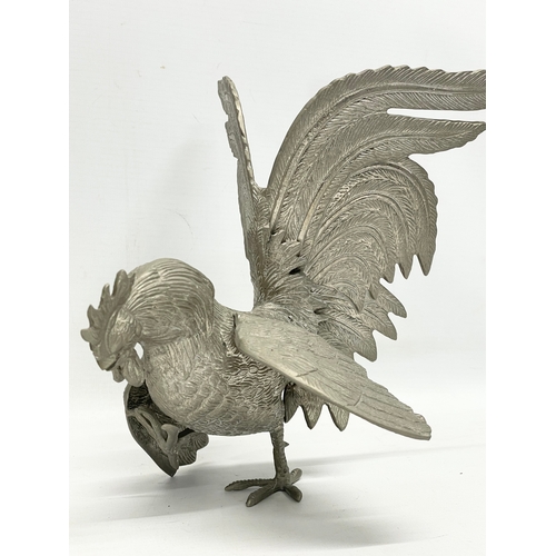 348 - 5 silver plated animals. Roosters measure 23x20cm. 26cm