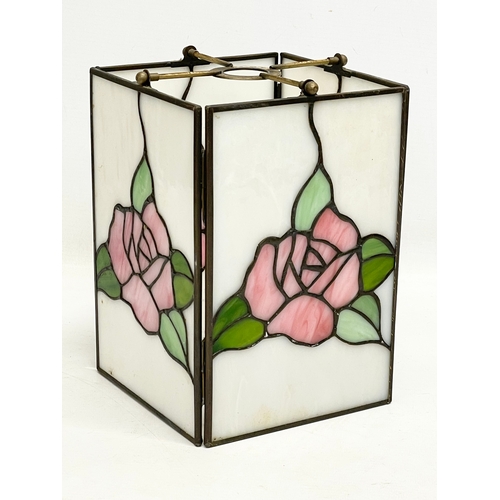 356 - A vintage stain glass and lead light shade. 15.5x15.5x20cm