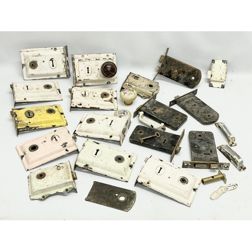 313 - A quantity of late 19th/early 20th century doors locks etc.