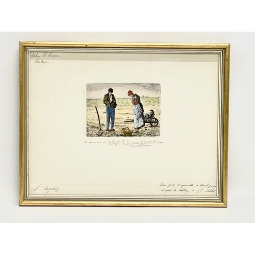 187 - A coloured etching by Marcel Jacque. Barbizon signed. 35.5x27.5cm including frame.