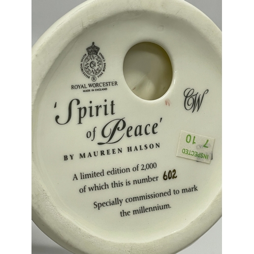 407 - A limited edition Royal Worcester Spirit of Peace porcelain figurine. Maureen Halson. 30cm