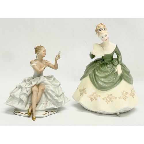 777 - 2 pottery figurines. Wallendorf and Royal Doulton ‘Soirée’ 19.5cm