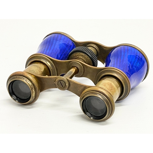 371 - A pair of late 19th century Voigtlander enamel and brass opera glasses.