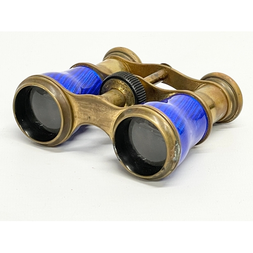 371 - A pair of late 19th century Voigtlander enamel and brass opera glasses.