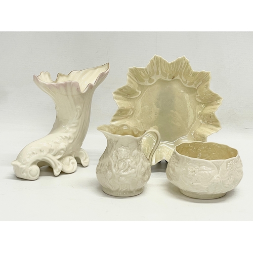 659 - 4 pieces of Belleek pottery. Three 3rd period.