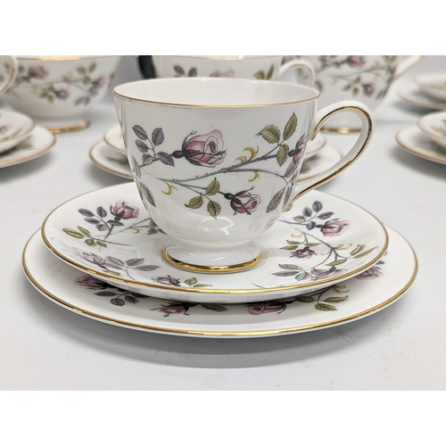 470 - A 21 piece Tuscan 'Dawn Rose' tea set.