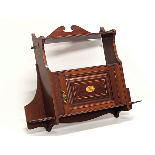 164 - A Edwardian inlaid mahogany wall bracket. 70x56cm