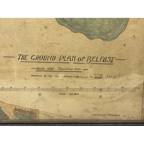 316 - A large early to mid 20th century Ground Plan of Belfast. Surveyed by Thos Phillips. 113x74cm