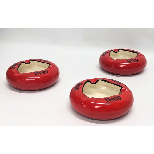 675 - A set of 3 Carlton Ware Haig Scotch Whisky pottery ashtrays. 12.5x5cm