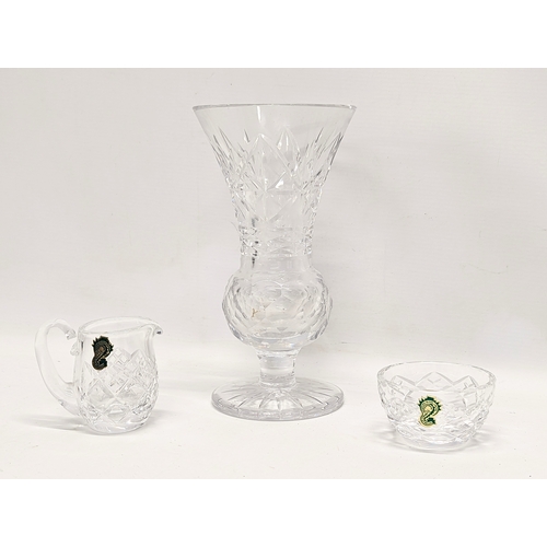 680 - 2 pieces of Waterford Crystal with crystal vase. Vase measures 23.5cm