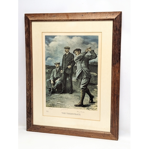 627 - A large print of 3 early 20th century golfers by Clement Flower, 1913. 