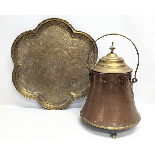 615 - 2 pieces of vintage Indian brassware, including a brass and copper pot.