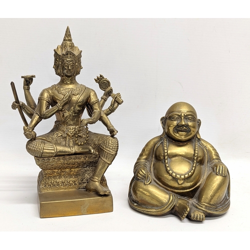 614 - 2 vintage brass deity figures. 22cm