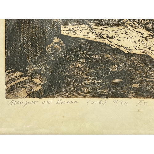 599 - An early 20th century French etching. Signed. 39x49.5cm