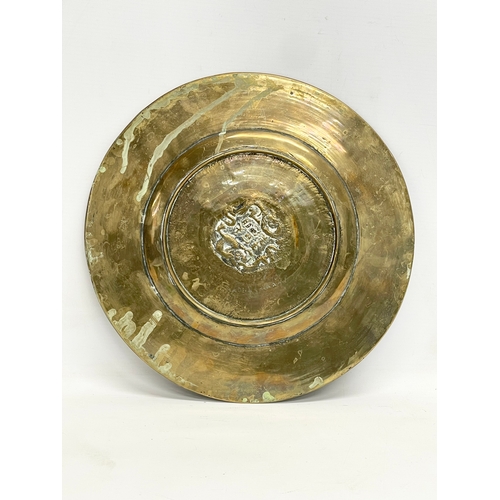 727 - A late 19th/early 20th century Chinese brass tray. 31cm.