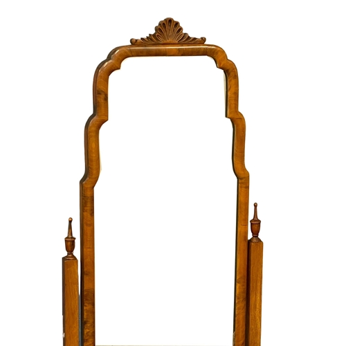 1043 - A good quality vintage Burr Walnut cheval mirror.  41x49x163cm