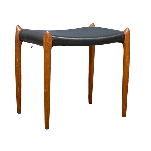 801 - A Danish Mid Century teak stool designed by Niels Otto Moller for J.L. Moller, with black vinyl top.... 