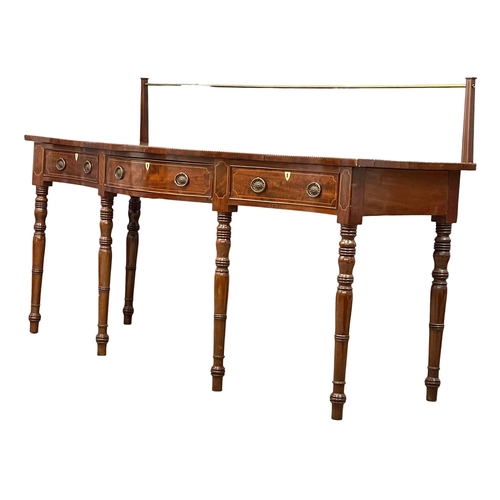 806 - A large late 19th century Sheraton Revival inlaid mahogany serving table. With 1 drawer and 2 dummy ... 