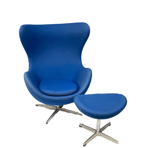 809 - An Arne Jacobsen style swivel egg chair and matching stool.