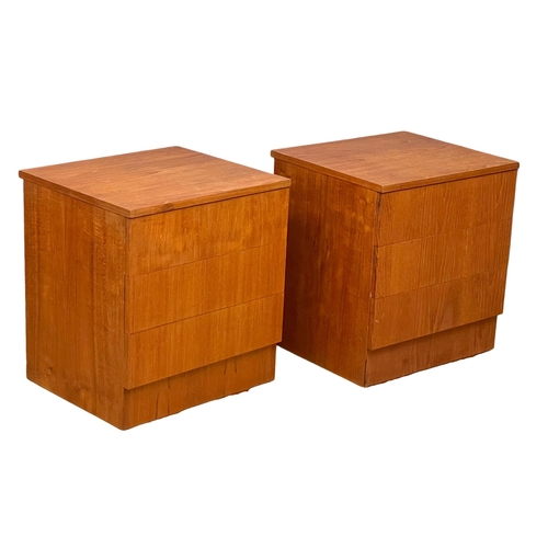 830 - A pair of Danish Mid Century teak beside chests with 3 drawers. 1960’s. 51x44.5x56.5cm