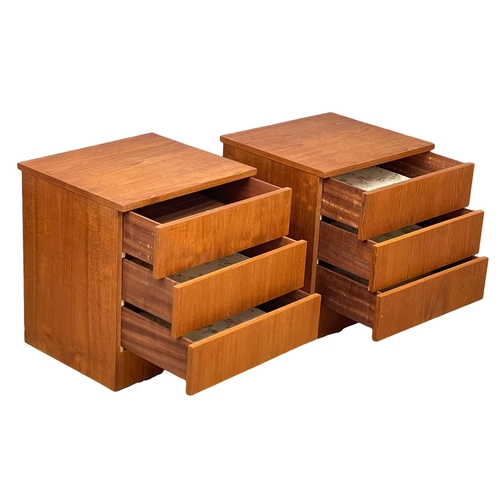 830 - A pair of Danish Mid Century teak beside chests with 3 drawers. 1960’s. 51x44.5x56.5cm