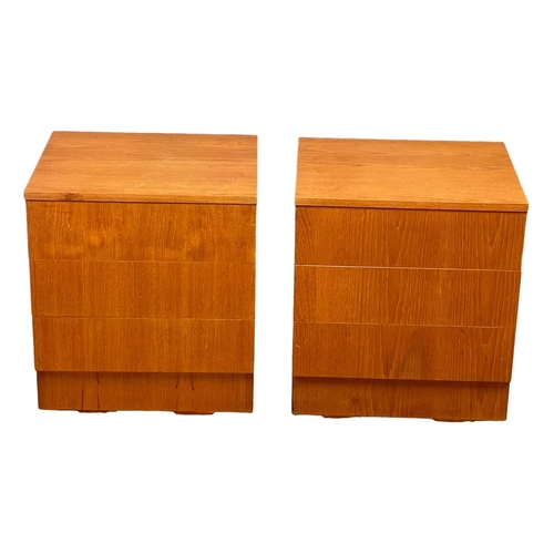 830 - A pair of Danish Mid Century teak beside chests with 3 drawers. 1960’s. 51x44.5x56.5cm