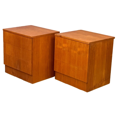 830 - A pair of Danish Mid Century teak beside chests with 3 drawers. 1960’s. 51x44.5x56.5cm