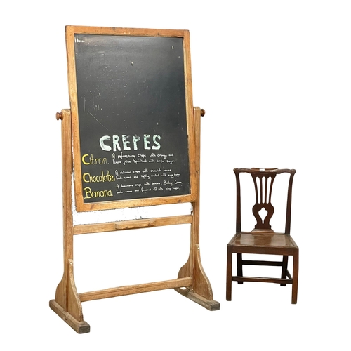 835 - A large Victorian pitch pine chalkboard 111x61x202cm