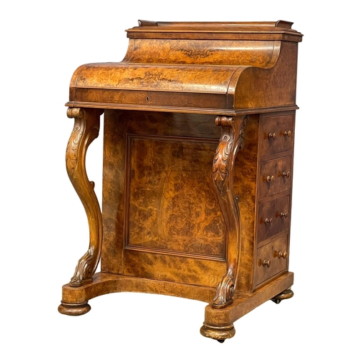 838 - An excellent quality Victorian Burr Walnut Piano Top Davenport desk. 60x58x100cm.